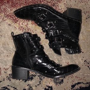 Studded leather booties